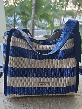Kate Spade Blue and Cream Striped Woven Shoulder Bag